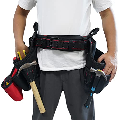 MELOTOUGH Padded Tool Belt with D ring for men construction Strong Durable Double Metal Roller Buckle,adjustable waist 28'-49 'thick confortable foam padding (XL)