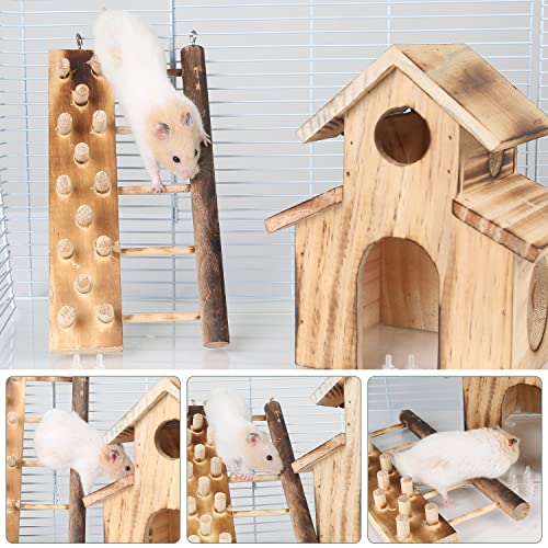 Elipark 3 Pack Wooden Hamster House Toys Set,Guinea Pig Ladder Hideout Natural Wooden Bridge Toys Set for Rabbit Rat Bunny Chinchillas,Hamsters Cage Accessories Habitat Decor for Small Animal