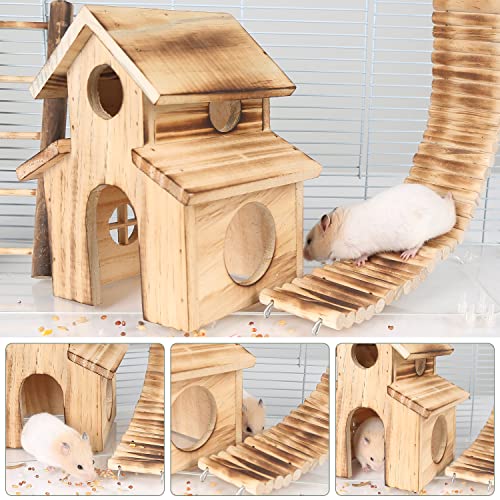 Elipark 3 Pack Wooden Hamster House Toys Set,Guinea Pig Ladder Hideout Natural Wooden Bridge Toys Set for Rabbit Rat Bunny Chinchillas,Hamsters Cage Accessories Habitat Decor for Small Animal