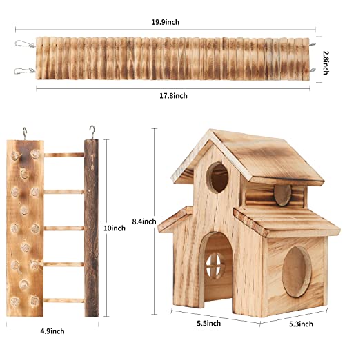 Elipark 3 Pack Wooden Hamster House Toys Set,Guinea Pig Ladder Hideout Natural Wooden Bridge Toys Set for Rabbit Rat Bunny Chinchillas,Hamsters Cage Accessories Habitat Decor for Small Animal