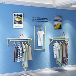 FURVOKIA Modern Simple Men's and Women's Clothing Store Heavy Duty Metal Display Stand,Wall-Mounted Garment Rack with Wood,Clothes Rail,Bathroom Hanging Towel Rack (Gold Square Tube, B-59 L)