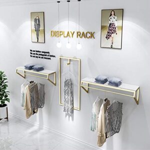 FURVOKIA Modern Simple Men's and Women's Clothing Store Heavy Duty Metal Display Stand,Wall-Mounted Garment Rack with Wood,Clothes Rail,Bathroom Hanging Towel Rack (Gold Square Tube, B-59 L)