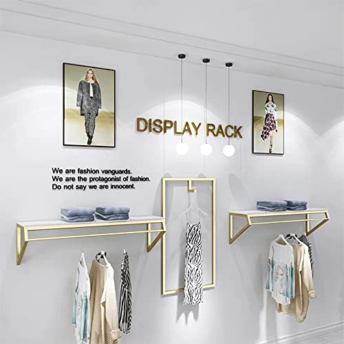 FURVOKIA Modern Simple Men's and Women's Clothing Store Heavy Duty Metal Display Stand,Wall-Mounted Garment Rack with Wood,Clothes Rail,Bathroom Hanging Towel Rack (Gold Square Tube, B-59 L)