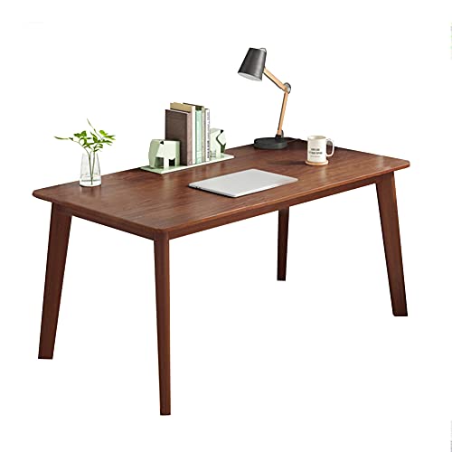 IOTXY Simple Wooden Writing Desk - Freestanding Modern PC Laptop Computer Workbench with Solid Wood Legs for Home Office, TV Table, Music Live Desk, Walnut