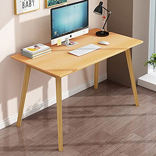 IOTXY Simple Wooden Writing Desk - Freestanding Modern PC Laptop Computer Workbench with Solid Wood Legs for Home Office, TV Table, Music Live Desk, Walnut