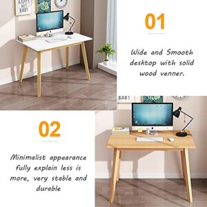 IOTXY Simple Wooden Writing Desk - Freestanding Modern PC Laptop Computer Workbench with Solid Wood Legs for Home Office, TV Table, Music Live Desk, Walnut