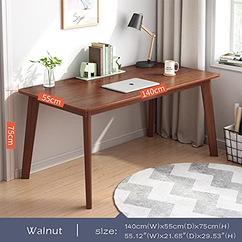 IOTXY Simple Wooden Writing Desk - Freestanding Modern PC Laptop Computer Workbench with Solid Wood Legs for Home Office, TV Table, Music Live Desk, Walnut