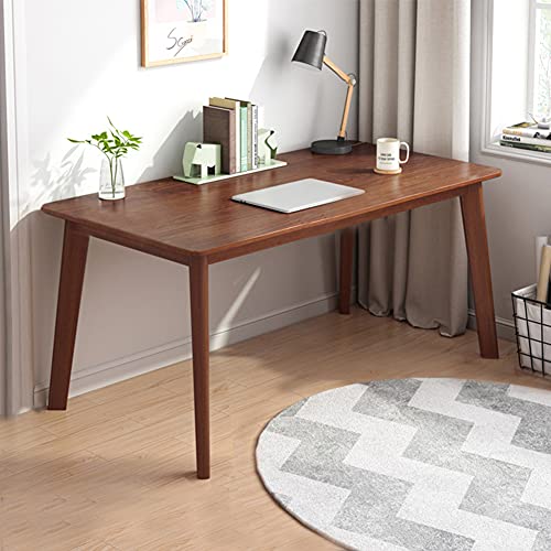 IOTXY Simple Wooden Writing Desk - Freestanding Modern PC Laptop Computer Workbench with Solid Wood Legs for Home Office, TV Table, Music Live Desk, Walnut