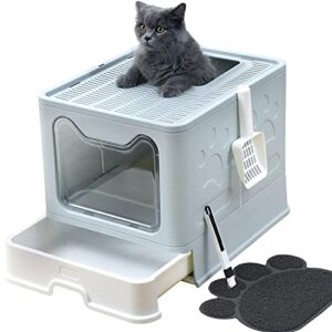 uimnjhuke foldable cat litter box with lid, extra large covered cat litter box with litter mat and scoop, easy to clean litter pan, enclosed kitty litter box
