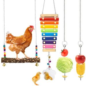 Woiworco 4 Packs Chicken Toys for Hens in Coop, Chicken Xylophone Toy with Mirror, Vegetable Hanging Feeder and Chicken Swing Toys Chicken Supplies Chicken Coop Accessories for Your Chicken Gift