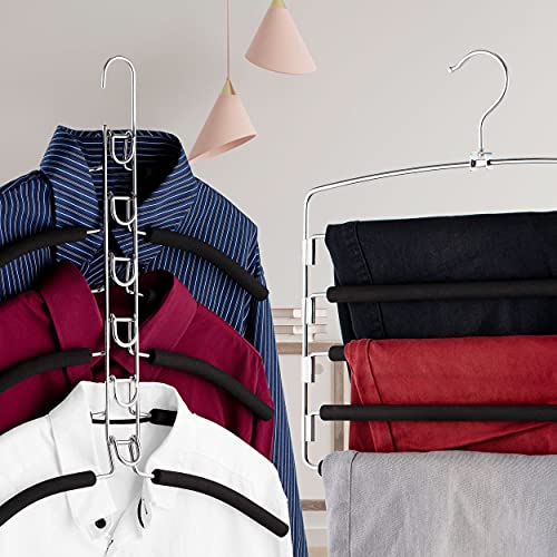 Generic, Space Saving Detachable Hangers, Multi-Layer Clothes & Pants Hangers, 6 in 1 Detachable Clothes Hanger & 5 Layers Swing Arm Pants Hangers, Set 2 Pack - YToTh