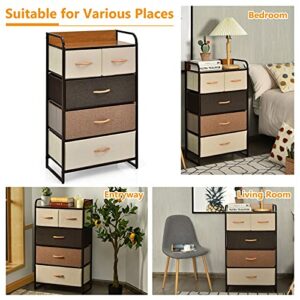 Giantex 5 Drawer Dresser Storage Tower with Fold-able Fabric Drawers, Sturdy Steel Frame & Wooden Top Vertical Organizer Unit for Closets, Bedroom Utility Dresser Chest (23 x 11.5 x 39 inch)