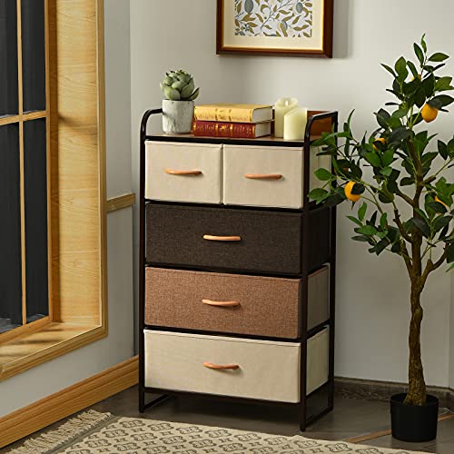 Giantex 5 Drawer Dresser Storage Tower with Fold-able Fabric Drawers, Sturdy Steel Frame & Wooden Top Vertical Organizer Unit for Closets, Bedroom Utility Dresser Chest (23 x 11.5 x 39 inch)