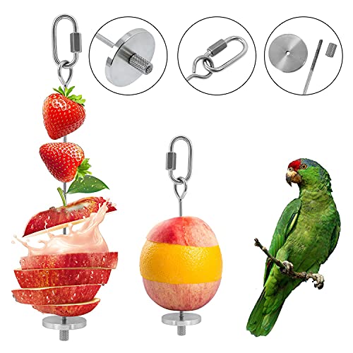 YIQUAN Bird Food Holder, 1PCS,Bird Feeders, Stainless Steel Parrot Fruit Vegetable Stick Holder, Foraging Toy (7.9inch)