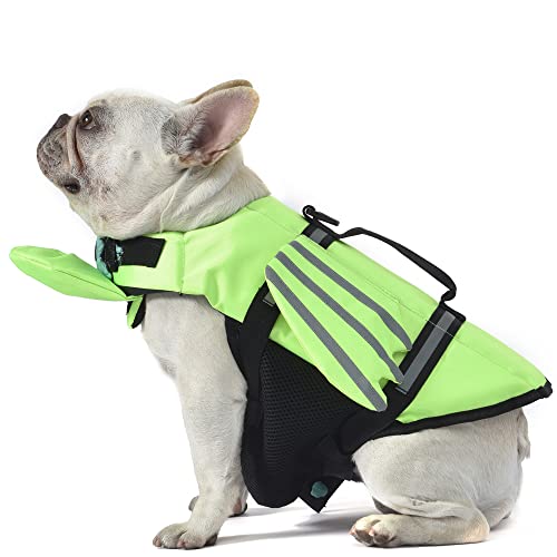 Petglad Dog Life Jacket, Wings Design Pet Life Vest, Reflective Dog Flotation Swim Vest with Chin Float for Pool Beach Boating Surfing Swimming, for Puppy Small Medium Large Size Dogs (Green, S)