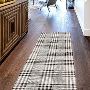 Studio M Floor Flair Farmhouse Plaid Country Neutral - 2 x 6 Ft Decorative Vinyl Rug - Non-Slip, Waterproof Floor Mat - Easy to Clean, Ultra Low Profile - Printed in The USA