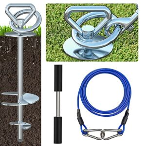 dog tie out cable and stake,360° swivel dog yard stake and leash - heavy duty 304 stainless steel dog anchor-holds 1 large dogs over 150lbs easily-dog chain for yard outdoor camping