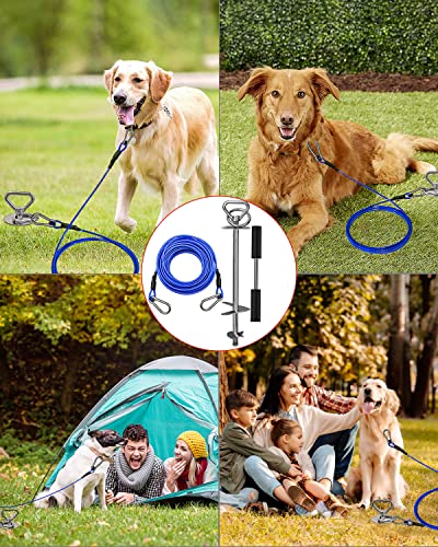 Dog Tie Out Cable and Stake,360° Swivel Dog Yard Stake and Leash - Heavy Duty 304 Stainless Steel Dog Anchor-Holds 1 Large Dogs Over 150LBS Easily-Dog Chain for Yard Outdoor Camping