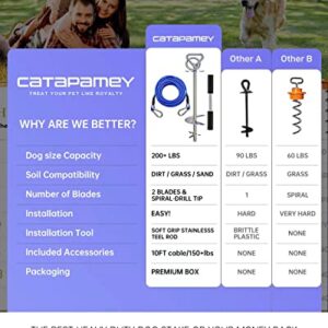 Dog Tie Out Cable and Stake,360° Swivel Dog Yard Stake and Leash - Heavy Duty 304 Stainless Steel Dog Anchor-Holds 1 Large Dogs Over 150LBS Easily-Dog Chain for Yard Outdoor Camping