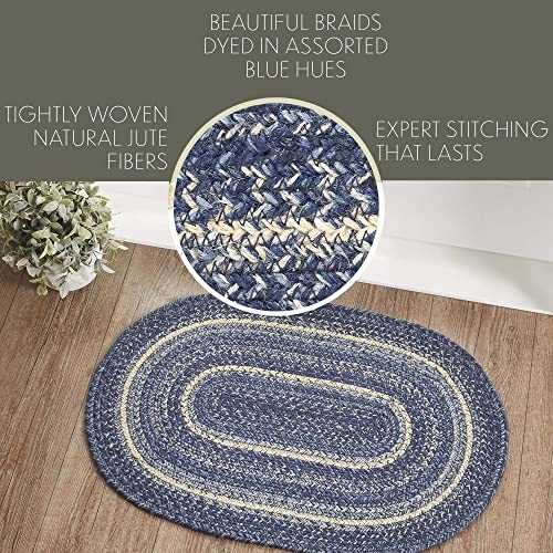 VHC Brands Great Falls Blue Rug with PVC Pad, Jute Blend, Oval, Blue White, 20x30 inches