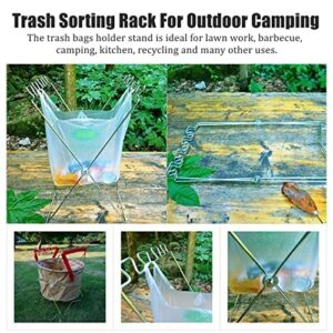 Jiawu Trash Bag Holder, Portable Iron Wire Trash Rack, Holds 13 Gallon Bags, Plastic Bag Frame Shelf, Foldable Garden Leaves Bag Stand, Trash Bag Bracket for Camping, Picnic BBQ and Parties