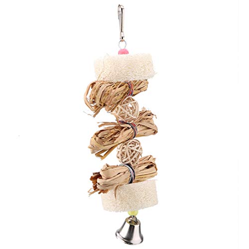 Parrot Chew Toy, Funny Natural Straw Bird Chewing Toy Parrot Cage Hanging Climbing Toy with Bell Straw Bird Chewing Toy