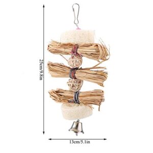 Parrot Chew Toy, Funny Natural Straw Bird Chewing Toy Parrot Cage Hanging Climbing Toy with Bell Straw Bird Chewing Toy