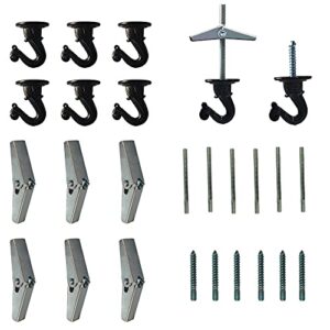 6 sets brass ceiling hook metal heavy duty swag ceiling hooks with hardware and toggle wings for hanging plants, wind chimes， chandeliers ceiling installation cavity wall fixing (black)