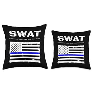 SWAT TEAM SPECIAL POLICE FORCE UNIT MEMBER GIFTS SWAT Special Weapons and Tactics Thin Blue Line USA Flag Throw Pillow, 18x18, Multicolor