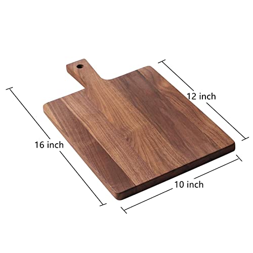 VANDROOP Walnut Cutting Board with Handle, Hanging Wood Cutting Board/Butcher Board/Cheese Bread Board/Cooked Food Board Kitchen,16" x 10" x 0.8" Square Cutting Board,Charcuterie Boards