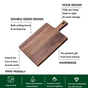 VANDROOP Walnut Cutting Board with Handle, Hanging Wood Cutting Board/Butcher Board/Cheese Bread Board/Cooked Food Board Kitchen,16" x 10" x 0.8" Square Cutting Board,Charcuterie Boards