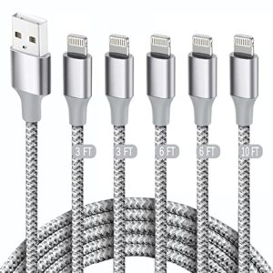 iphone charger,iphone charging cable[apple mfi certified] lightning cable 5pack 3/3/6/6/10ft nylon braided iphone fast charger cord data sync usb wire for iphone 14/13/12/11pro/xr/x/8/7/6/5/se,airpods