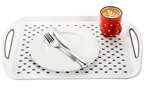 TOPZEA 2 Pack Non-Slip Food Serving Tray with Handle, Plastic Rectangular Restaurant Serving Tray Cafeteria Fast Food Breakfast Tray Coffee Table Tray for Eating on Bed, Couch, Car