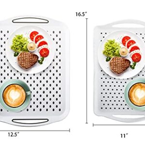 TOPZEA 2 Pack Non-Slip Food Serving Tray with Handle, Plastic Rectangular Restaurant Serving Tray Cafeteria Fast Food Breakfast Tray Coffee Table Tray for Eating on Bed, Couch, Car