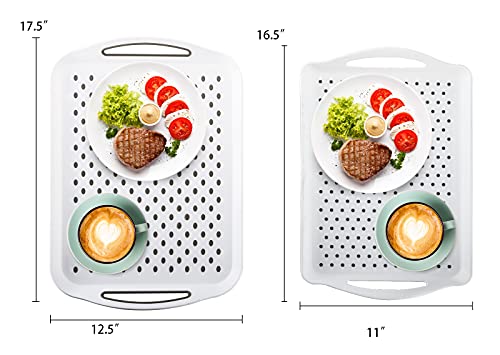 TOPZEA 2 Pack Non-Slip Food Serving Tray with Handle, Plastic Rectangular Restaurant Serving Tray Cafeteria Fast Food Breakfast Tray Coffee Table Tray for Eating on Bed, Couch, Car