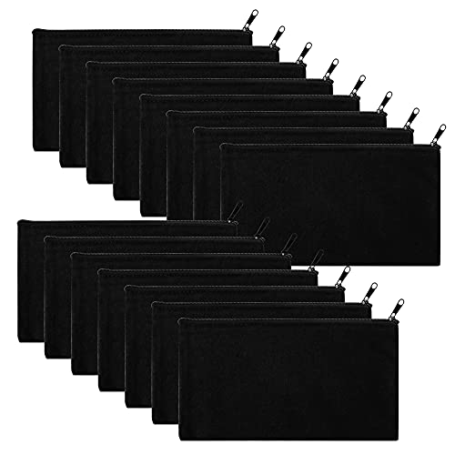 SMARTAKE 16-Pack Canvas DIY Craft Zipper Bags Blank Makeup Bags, Multipurpose Cosmetic Travel Toiletry Pouch for Office, Cash, Bill, Receipt Storage, 8.3’’ x 4.6’’ (Black)