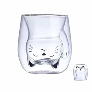 ansqu cute mug cat tea double wall glass coffee mugs, espresso shot glass, milk mug (200 ml/6.8 oz), personal birthday gifts and holiday gifts