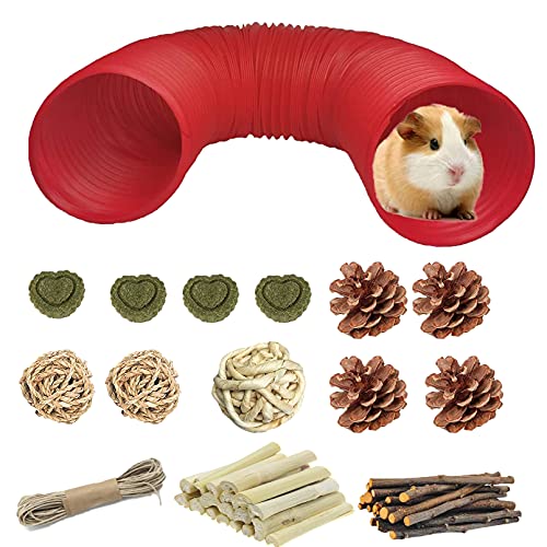 Hamster Fun Tunnel Guinea Pigs Tube 3 Pack Grass Balls with Apple Sticks Toys Hiding Training Exercising for Chinchillas Ferrets Guinea Pigs Gerbils Hamsters Dwarf Rabbits