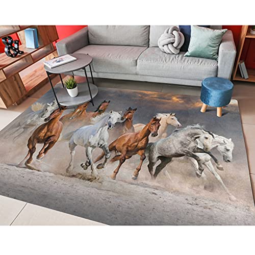 ALAZA Horse Herd Sunset Animal Non Slip Area Rug 5' x 7' for Living Dinning Room Bedroom Kitchen Hallway Office Modern Home Decorative