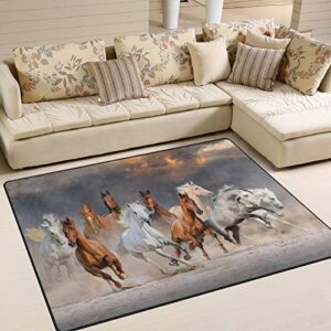 ALAZA Horse Herd Sunset Animal Non Slip Area Rug 5' x 7' for Living Dinning Room Bedroom Kitchen Hallway Office Modern Home Decorative