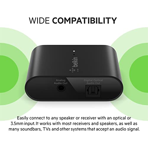 Belkin SoundForm Connect AirPlay 2 Adapter & Airplay 2 Receiver - Wireless Streaming for Apple Devices to Bluetooth Speakers - Optical & 3.5mm Speaker Inputs for iPhone 14, 13, MacBook Pro & More