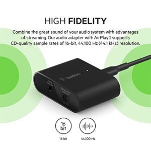 Belkin SoundForm Connect AirPlay 2 Adapter & Airplay 2 Receiver - Wireless Streaming for Apple Devices to Bluetooth Speakers - Optical & 3.5mm Speaker Inputs for iPhone 14, 13, MacBook Pro & More