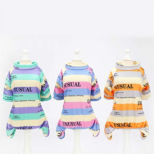 3 Pack of Small Dog Shirt Letter Print Stripe Short Sleeve Green PJS Jumpsuit Soft Lightweight Cotton Onesies for Pet Dog Puppy Cat Apparel Clothes S