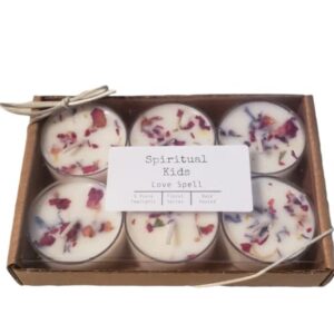 Love Spell Natural Soy Wax Tealights 6ct Hand Poured with Fragrant/Essential Oils & Dried Flowers