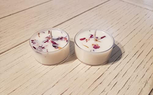 Love Spell Natural Soy Wax Tealights 6ct Hand Poured with Fragrant/Essential Oils & Dried Flowers