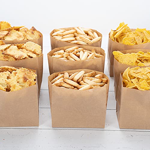 Bag Tek 4.25" x 2.5" x 3.75" Paper Bags For Snacks, 100 Large Paper Bag For Foods - Disposable, Greaseproof, Paper Kraft Snack Bags, For Popcorn, Cookies, Fries, And More, Restaurantware