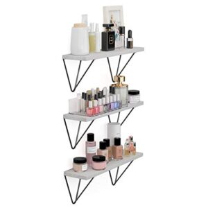 wallniture colmar white floating shelves for wall, makeup storage shelves for bedroom, wood geometric triangle shelf set of 3