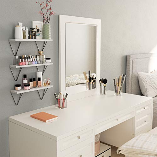 Wallniture Colmar White Floating Shelves for Wall, Makeup Storage Shelves for Bedroom, Wood Geometric Triangle Shelf Set of 3