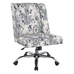 osp home furnishings westgrove upholstered wingback office swivel chair with pneumatic seat adjustment and chrome base, charcoal paisley