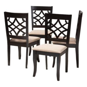 bowery hill 17.9" modern oak wood dining chair in sand/chocolate (set of 4)